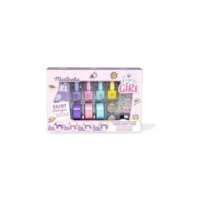 Aquarius Martinelia Super Girl Nails & Bracelet Set Nail Polish Set for Girls - Includes Bracelets, Glitter, Diamond Stickers, and Brushes - Girls Beauty and Makeup Kit
