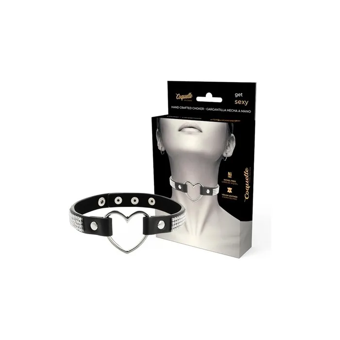 Coquette Chic Desire Vegan Leather Choker with Heart - One Size
