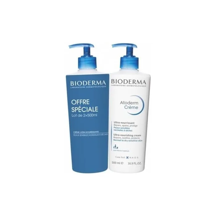 Bioderma Atoderm Ultra-Nourishing Moisturising Cream 500ml - Pack of 2