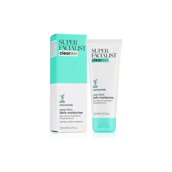 Super Facialist Pore-Fect Daily Moisturiser Hydrate & Control Oil for Acne Treatment & Blackhead Remover with 3% Niacinamide, Tea Tree Oil & Prebiotics Vegan Friendly 75ml