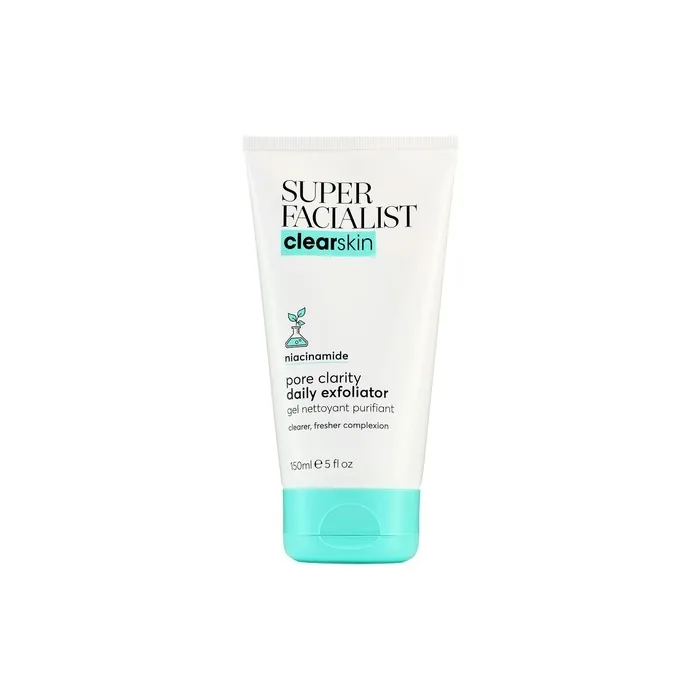Super Facialist Pore Clarity Daily Exfoliator Acne Treatment Blackhead Remover Exfoliator with 1% Niacinamide Tea Tree Oil Prebiotics Vegan Friendly 150ml