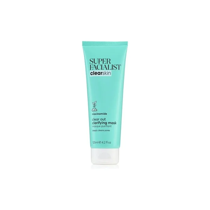 Super Facialist Clear Out Clarifying Mask Acne Treatment Blackhead Remover Face Mask with 1% Niacinamide Tea Tree Oil Prebiotics Vegan Friendly 125ml