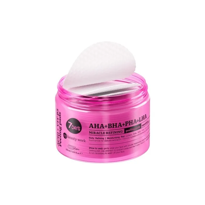 7Days Skin Care Peeling Pads Blackhead Remover Peeling Pads Face Exfoliating Pads with Glycolic Acid, Salicylic Acid and PHA Face Care Cleanser