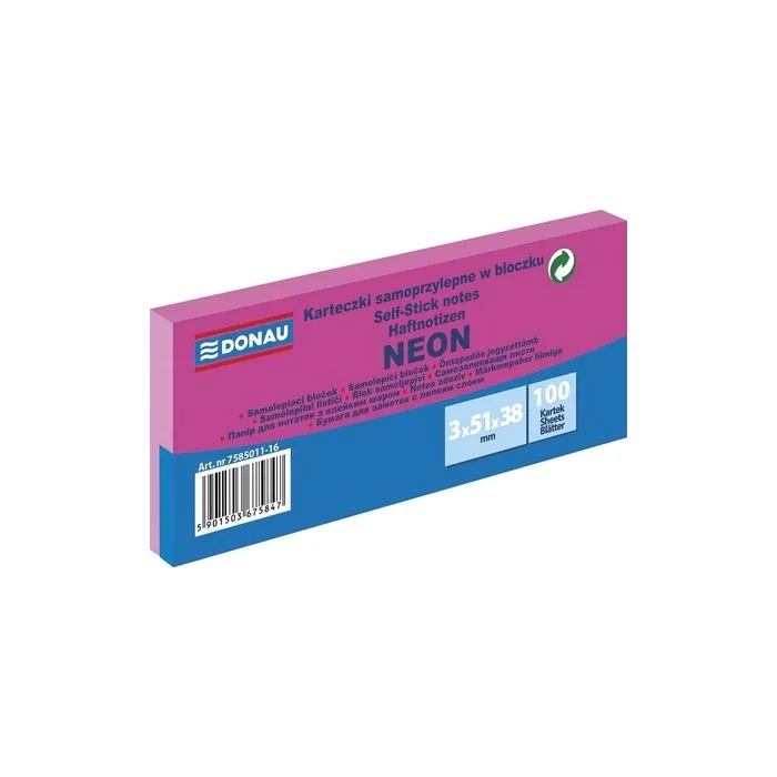 DONAU Self-Adhesive Pad Neon Pink 38x51mm 3x100 Sheets
