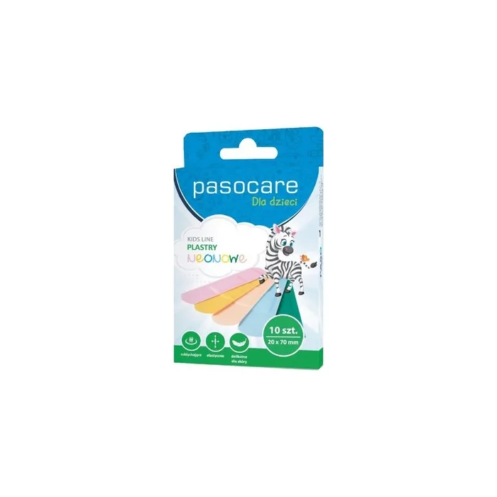 Pasocare Neon Kids Colored Adhesive Bandages Pack Of 10 Durable Childsafe Plasters For First Aid Essentials