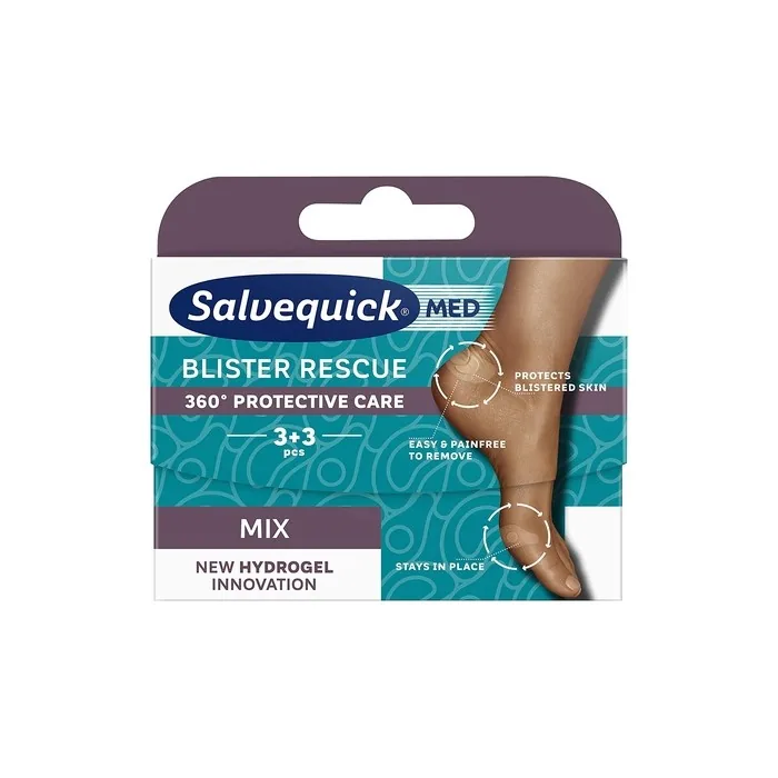 Salvequick Blister Rescue Mix 6 Hydrogel Wound Pads for Blisters Around The Heels & Toes - Pack of 6
