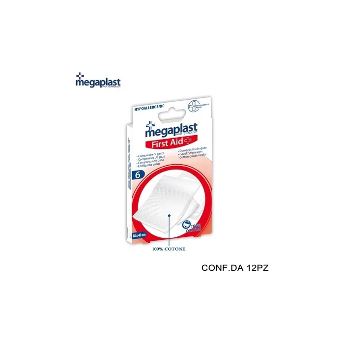 Megaplast First Aid 6 Compresses 18x40cm Sterile Pack Of 6 12 Pieces