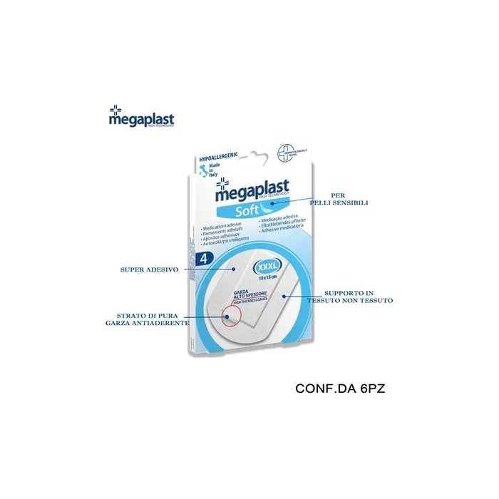 Megaplast Soft 4 Plasters Non-Woven/White 10x15cm Xxl Pack Of 4 6 Pieces