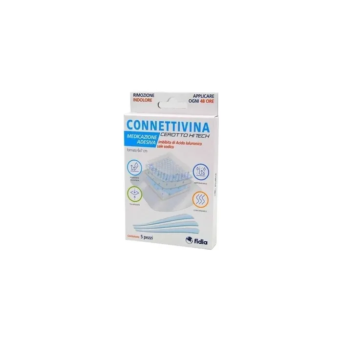 Fidia Pharmaceuticals Connettivina Hi Tech Adhesive Dressing With Hyaluronic Acid 5 Pieces 6x7 Cm