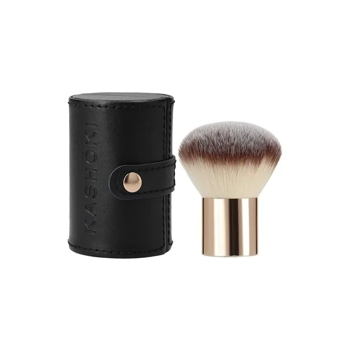 TB Tools for Beauty Kasho018 T4B Kashoki 200 Kabuki Brush for Face Gold Pink Makeup Brush with Synthetic Taklon Fibers and Black Comfortable Brush Holder
