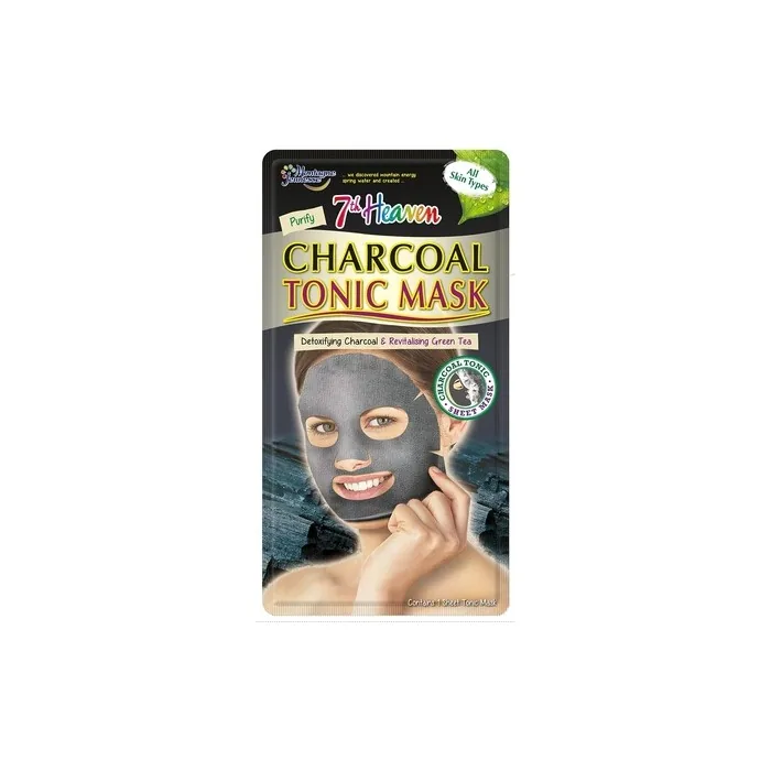 7th Heaven Charcoal Sheet Face Mask with Green Tea and Aloe Vera - Cleansing, Detoxifying, and Revitalizing
