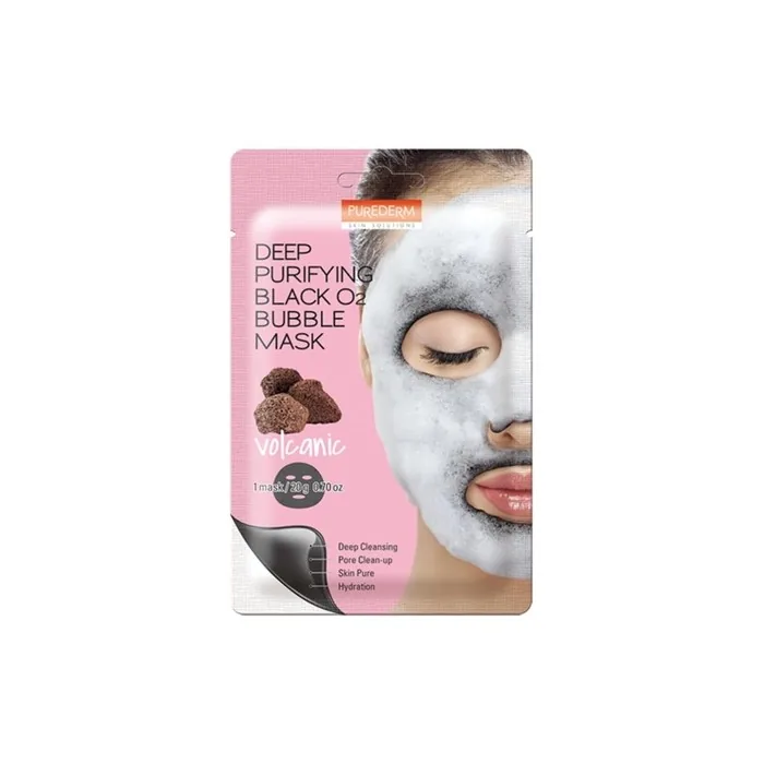 Purederm Deep Purifying Black O2 Bubble Mask Volcanic Facial Sheet with Detoxifying and Moisturizing Action Skin Brightening Wash-off Face Mask