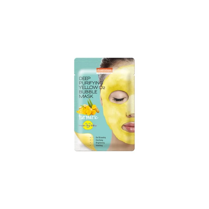 PUREDERM Deep Purifying Yellow O2 Bubble Mask with Turmeric Korean Face Skin Care