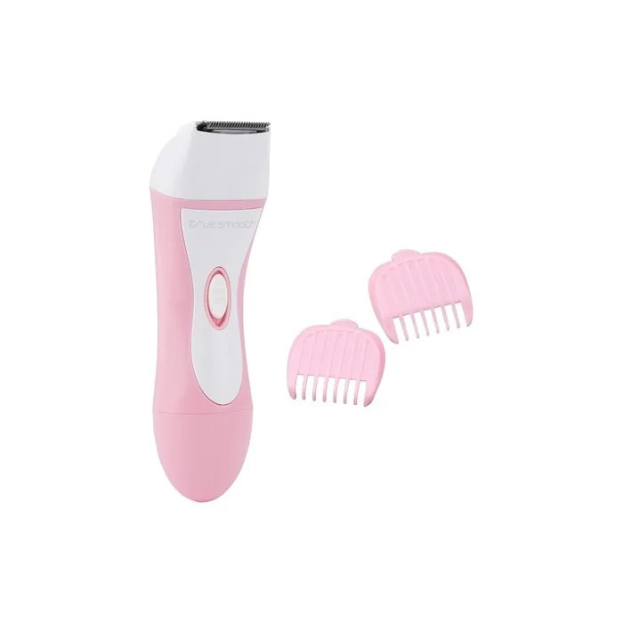 True Smooth by Babyliss 8772BU Bikini Trimmer with 2 Comb Guides Portable Wet/Dry Use Precision Trimming for Gentle Cutting Battery Operated Cordless Shaving Legs Underarms Bikini Line Pink/White