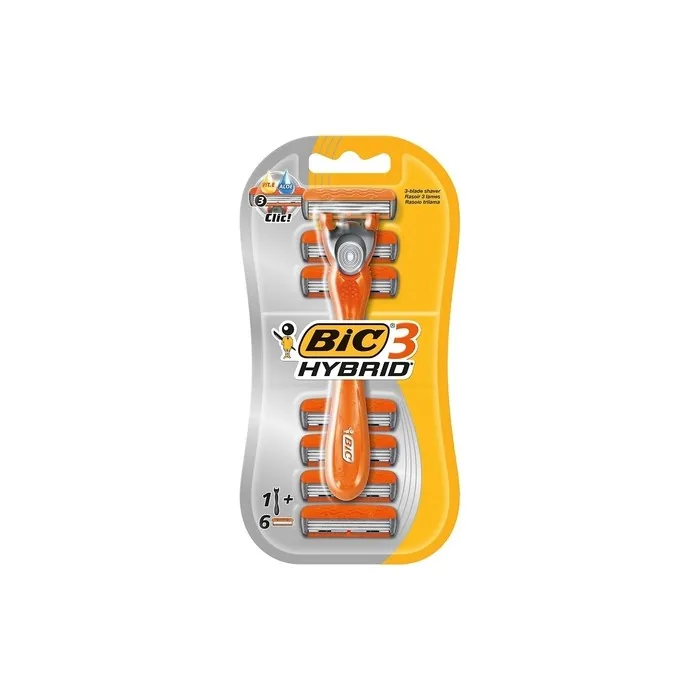 BIC 3 Hybrid Men's Triple-Blade Razors Long Curved Handle