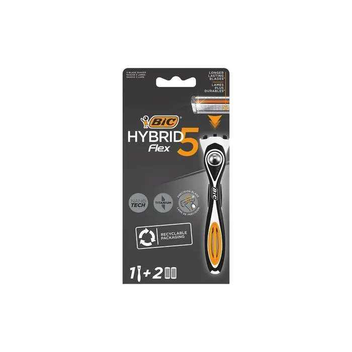 BIC Hybrid 5 Flex Refillable Men's Razor Kit with Nano-Tech Titanium 5-Blade Refills - 3 Piece Set