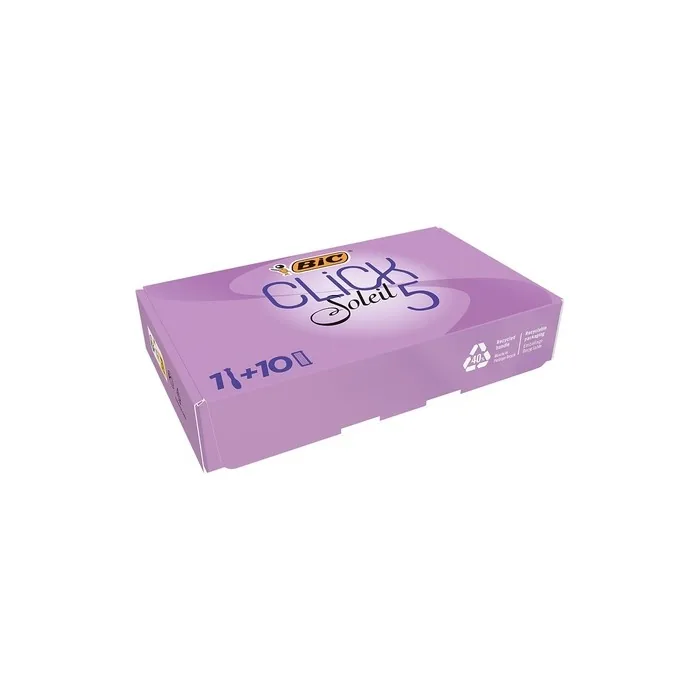 Bic Click 5 Soleil Refillable Women's Razor 10 x 3-Blade Refills Lubricating Strip Purple