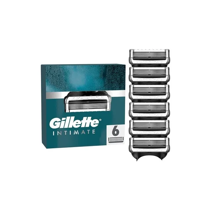 Gillette Intimate Razor Blades 6 Replacement Blades for Men's Wet Shavers with Improved Glide Strips for Gentle Application and Shower Hanger for Easy Storage Dermatologically Tested Pack of 6