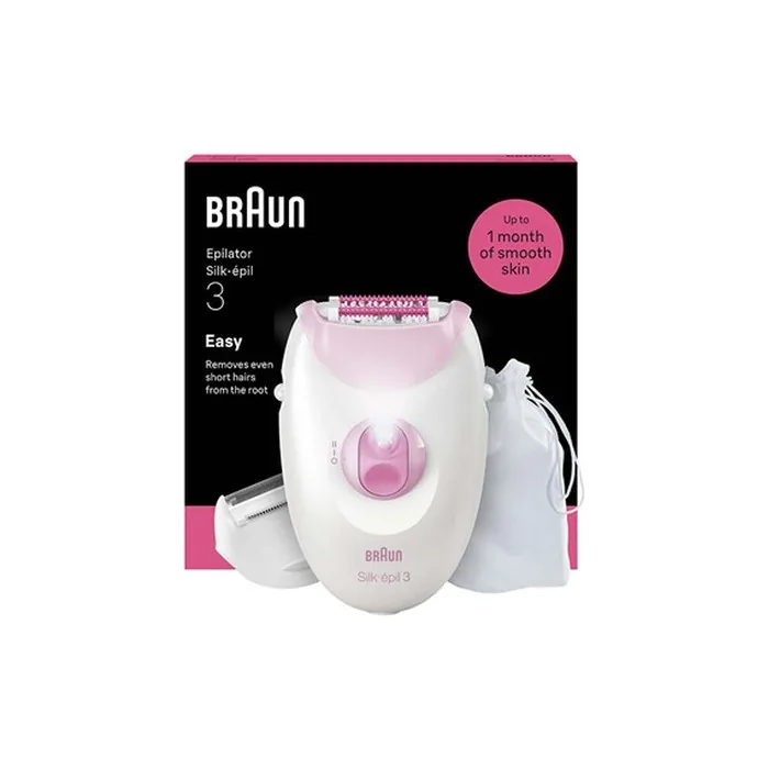 Braun Silkepil 3 3033 Pink Epilator With Cable