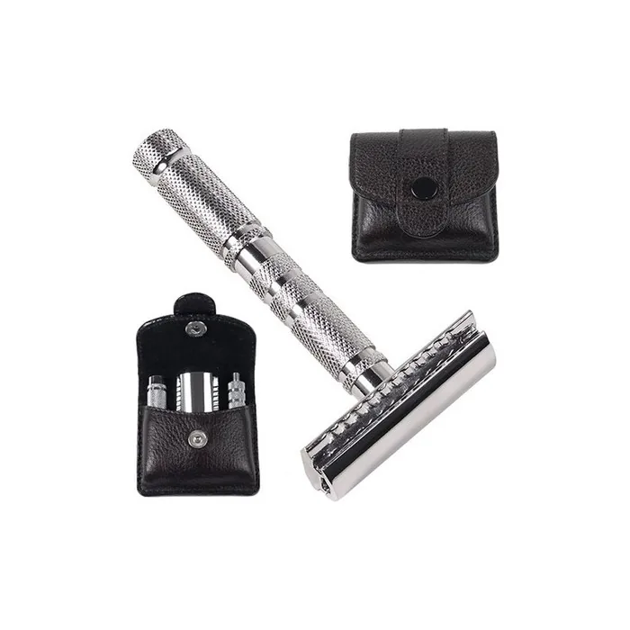Parker A1-R 4 Piece Travel Safety Razor with Leather Pouch