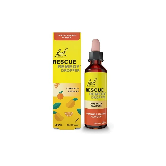 Rescue Remedy Dropper 20ml Orange & Mango Comfort Reassurance Alcohol Free Natural Emotional Wellness Day Support Flower Essence Vegan Formula Travel Exams