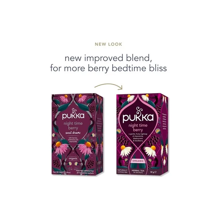 Pukka Herbs Night Time Berry Organic Herbal Sleep Tea Box with Chamomile