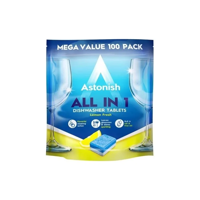 Astonish All In 1 Powerful Cleaning Dishwasher Tablets with Salt and Rinse Aid 100 Tablets Lemon Fresh