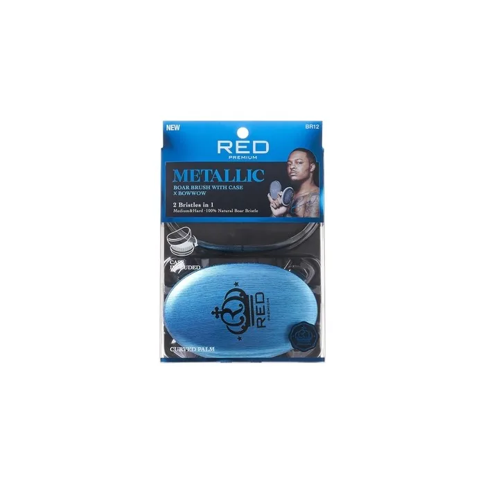 RED Premium Boar Bristles Brush Pocket Wave Brush with Case Bow Wow 360 Wave Brush for Men Medium Hard Curved Brush Blue