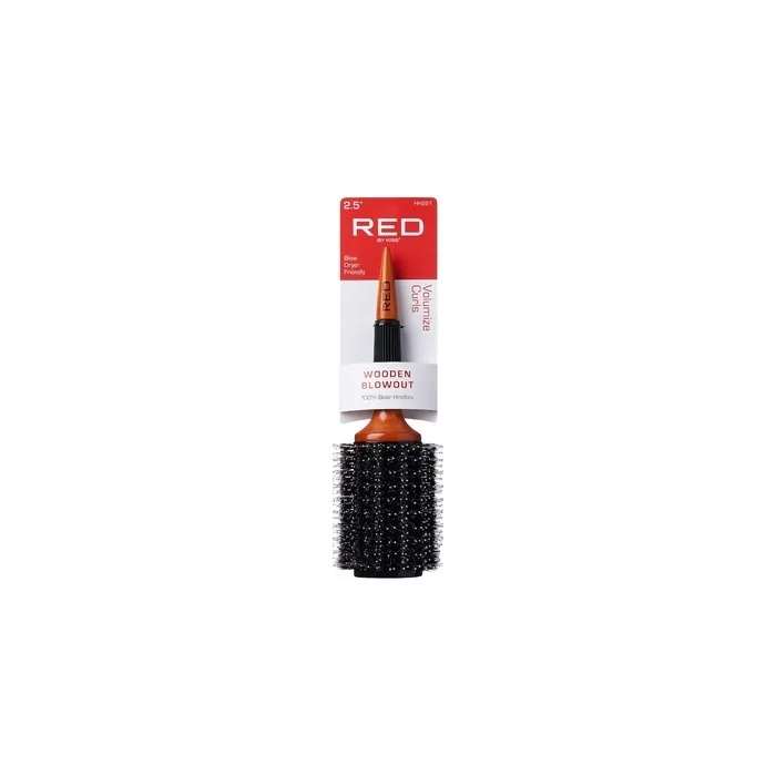 Red By Kiss Wooden Round Blowout Hairbrush with 100 Boar Bristles and Nonslip Handle