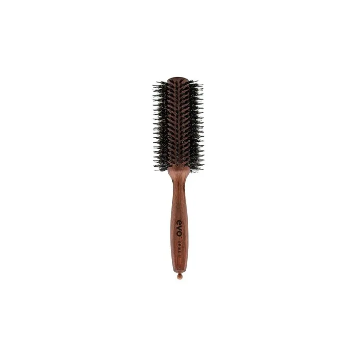 Evo Spike Nylon Pin Bristle Radial Brush 28mm - Styling Brush with Boar Bristles for Quick and Easy Blow Drying - Certified Wood Hairbrush for Women and Men