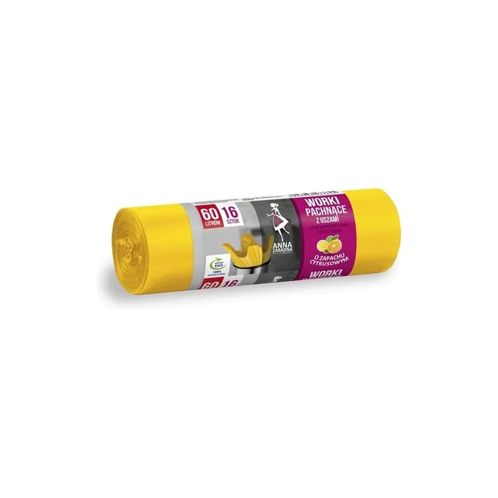 ANNA ZARADNA ST-AZ-033645 Bin Liners with Handles 60L Strong Citrus Fragrance Rubbish Bags for Household Waste Office Made of HDLD Film Yellow
