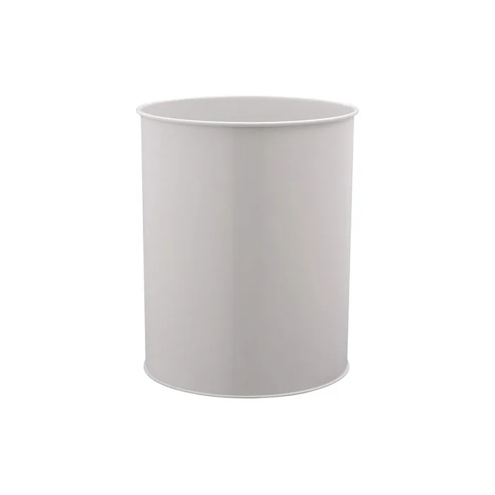 Durable Metal Round Paper Bin, 15 Liter, Gray, 330110