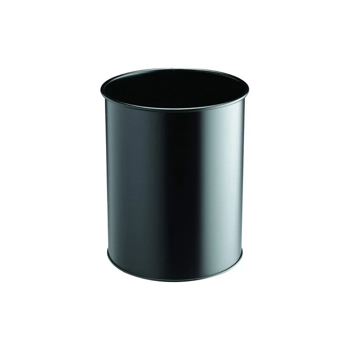 Durable Metal Round Paper Bin, 15 Liter, Black, 330101