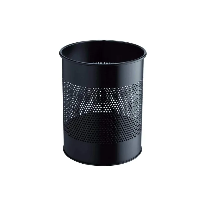 Durable Round Metal Paper Bin 15 Liters, Perforation 165mm, Black, 331001