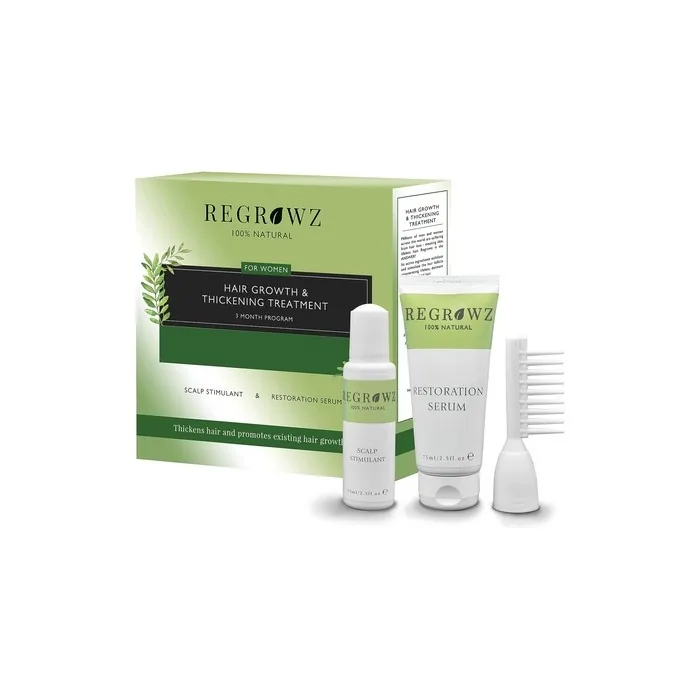 Regrowz Natural Hair Growth and Thickening Treatment for Women - Includes Scalp Stimulant and Restoration Serum