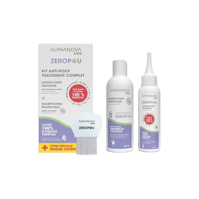 Zeropou Anti-Lice Kit - Strong Lotion 100ml, Protective Shampoo 200ml, Comb