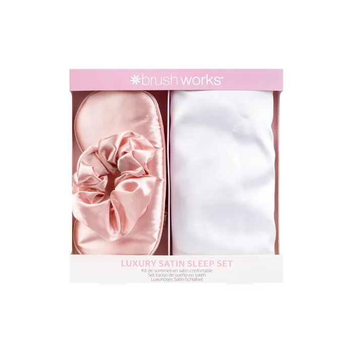 Brushworks Luxury Satin Sleep Set 3pc Pillowcase Scrunchie Sleep Mask