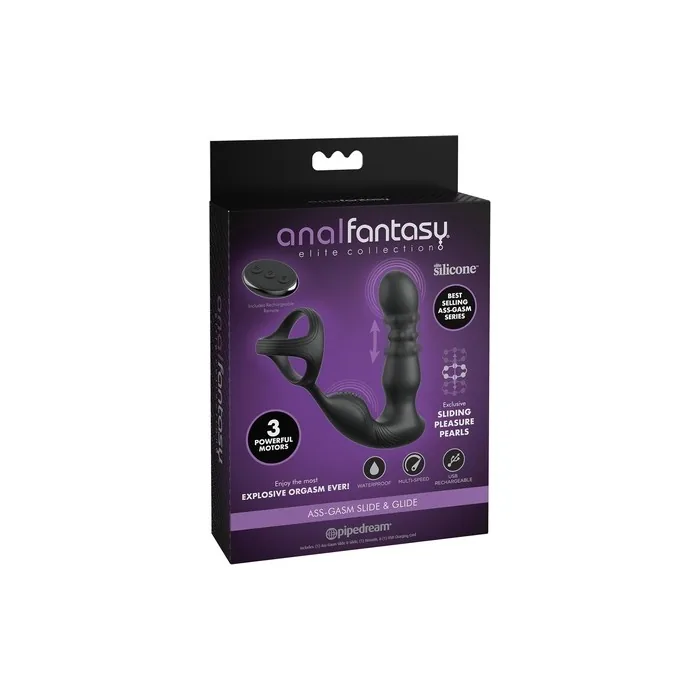 Anal Fantasy Elite Ass-Gasm Slide & Glide Vibrator Black 19cm