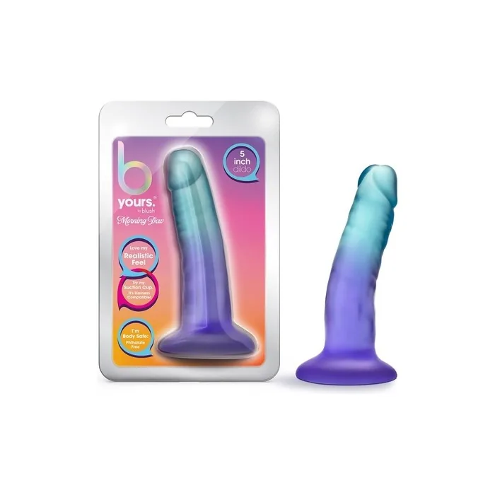 Blush Novelties B Yours Morning Dew 5 Inch Length 125 Inch Width Realistic Dildo With Suction Cup Base And Harness Compatible Gradient Design Perfect