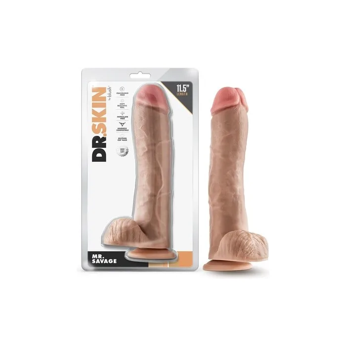 Blush Novelties Dr Skin Realistic 115 Inch Long 25 Inch Thick Dildo With Suction Cup Base And Balls Female Sex Toy Horse Dildo Size