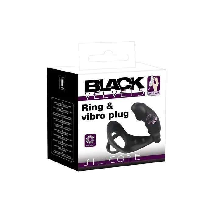 Black Velvets Ring & Vibro Plug Penis Ring With Vibrating Anal Plug For Him