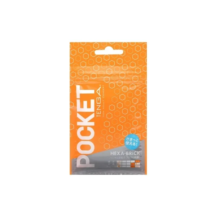 TENGA Pocket Hexa-Brick Disposable Masturbator - Orange, 5.49 x 0.58 x 7.49 cm