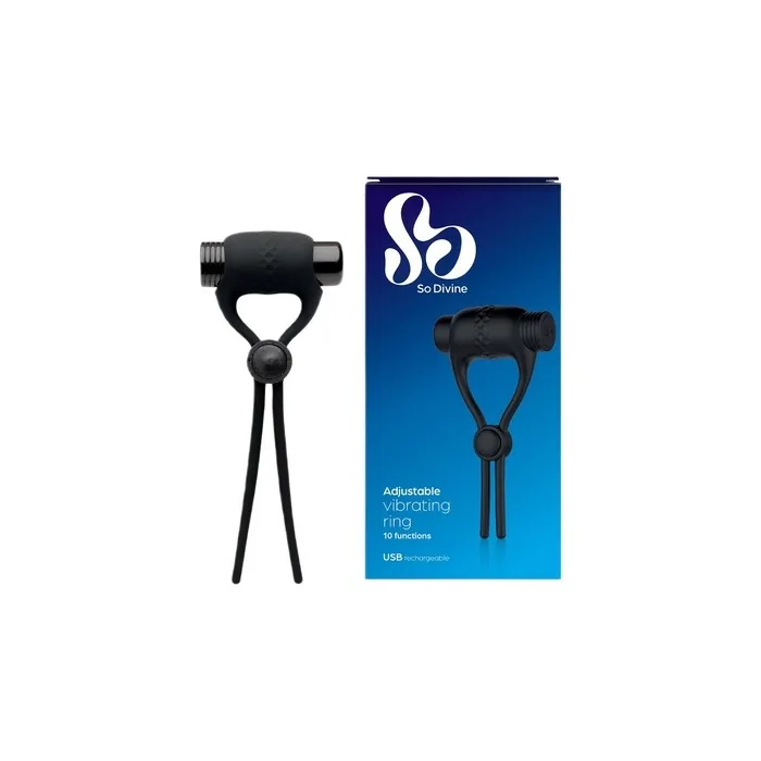 So Divine Adjustable Vibrating Cock Ring - Black