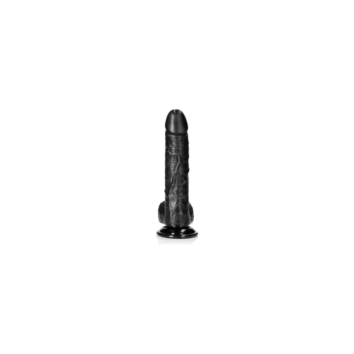 Real Rock Curved Realistic Dildo With Balls And Suction Cup 8 Inches Black