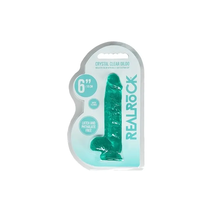 Shots RealRock REA090TUR 15cm Realistic Dildo with Testicles and Suction Cup Made of TPE Turquoise