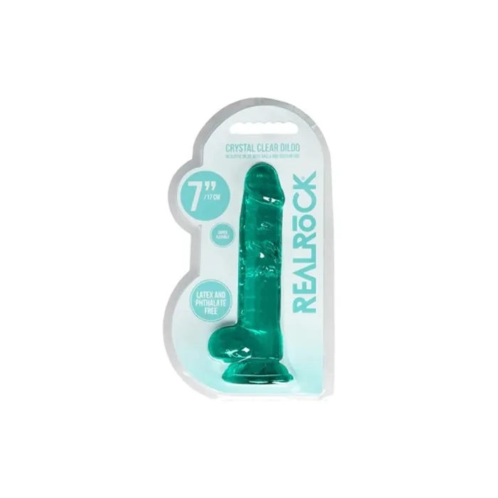 Shots RealRock REA091TUR 17cm Realistic Dildo with Testicles and Suction Cup Made of TPE Turquoise