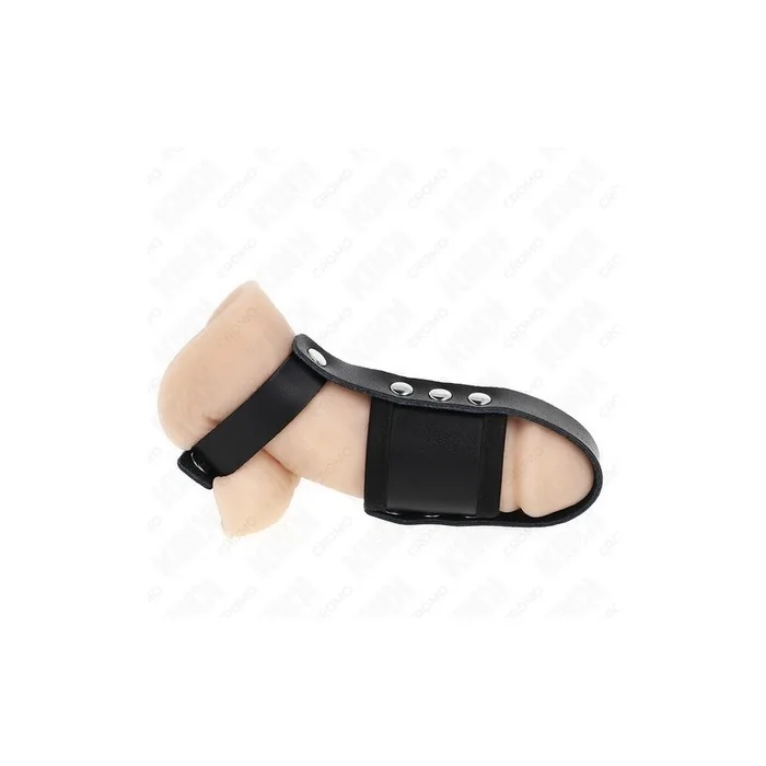 EROTICO KINK Leather Penis Cage Ring with Adjustable Coated Strap