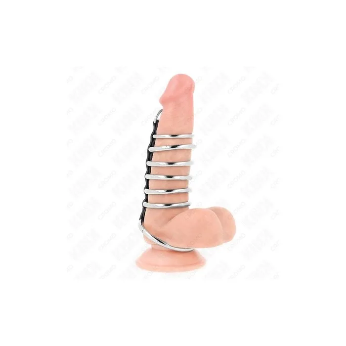 EROTICO Kink 7 Metal Penis Rings Connected by Leather 3.2cm to 5cm
