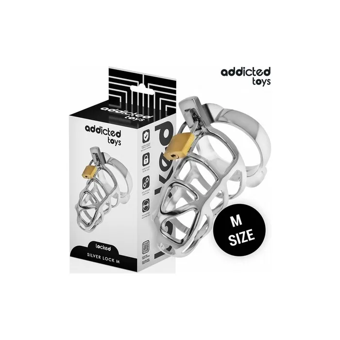 Addicted Toys Locked Silver Lock Penis Cage Metal Size M
