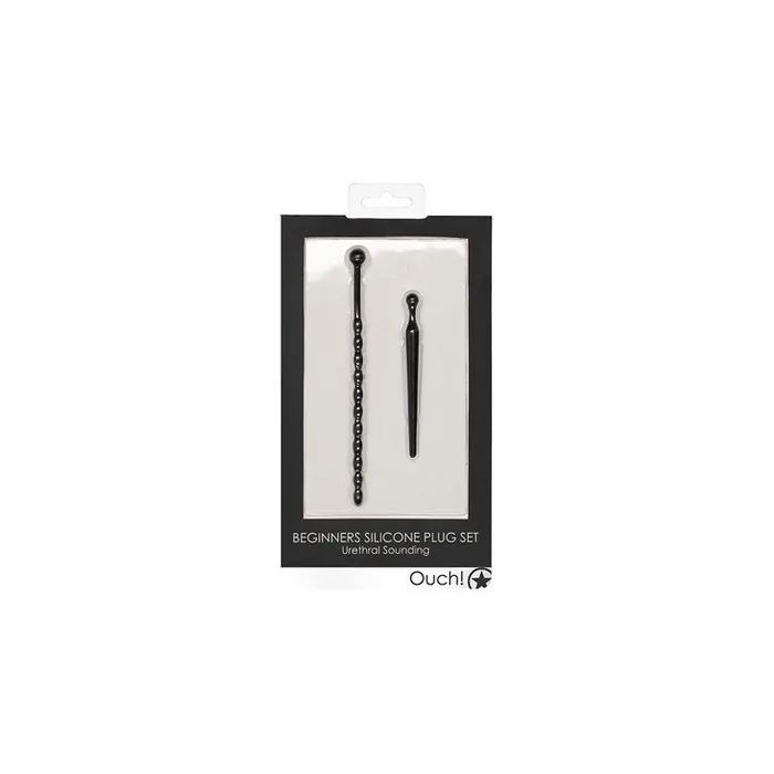 Ouch Urethral Sounding Beginners Silicone Plug Set Black 8mm 10mm